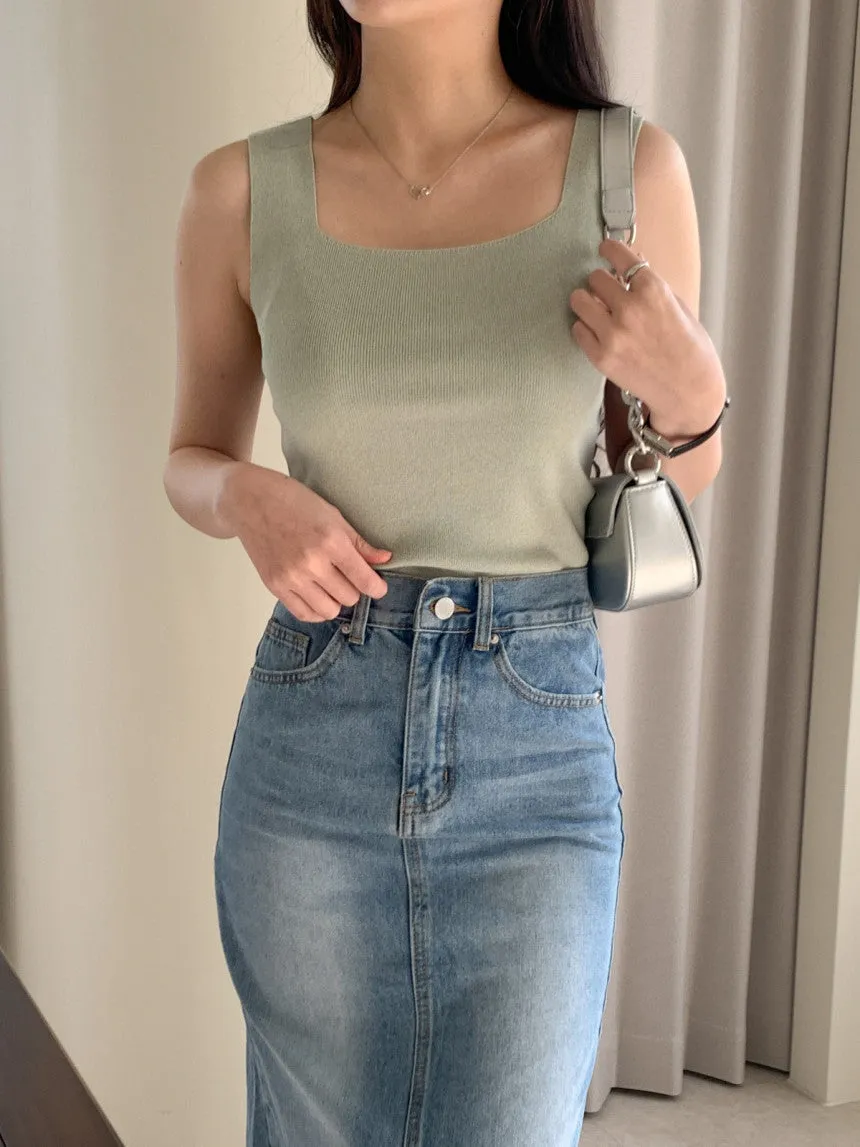Square-Neck Knit Sleeveless