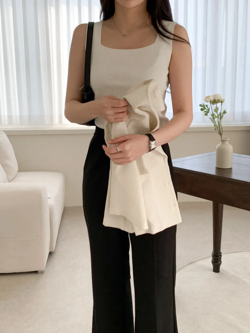 Square-Neck Knit Sleeveless