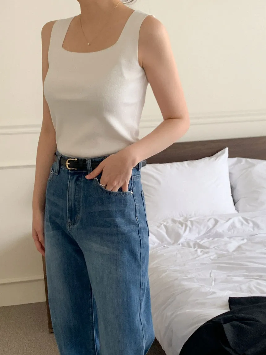 Square-Neck Knit Sleeveless