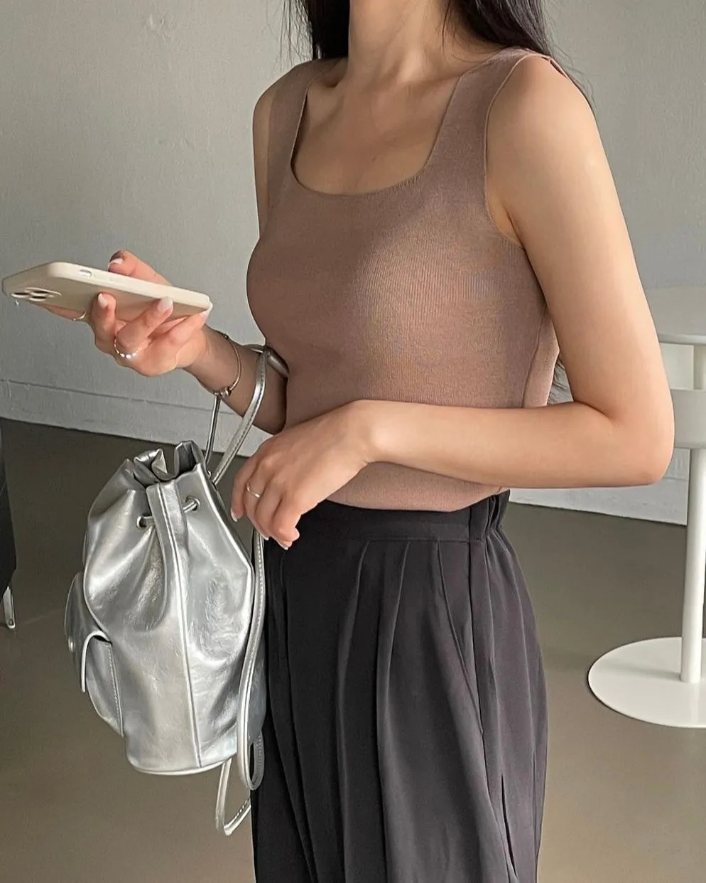 Square-Neck Knit Sleeveless