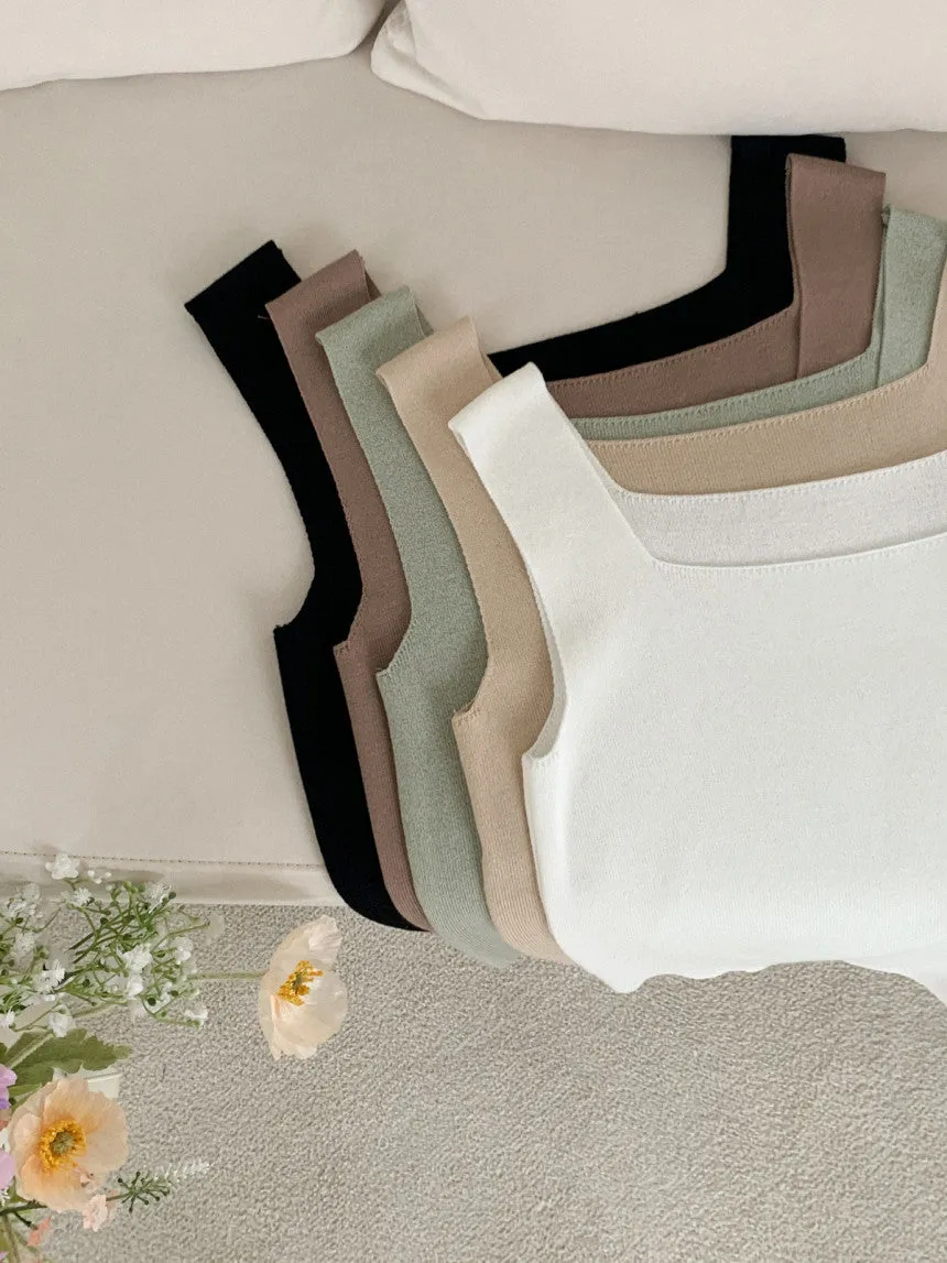 Square-Neck Knit Sleeveless