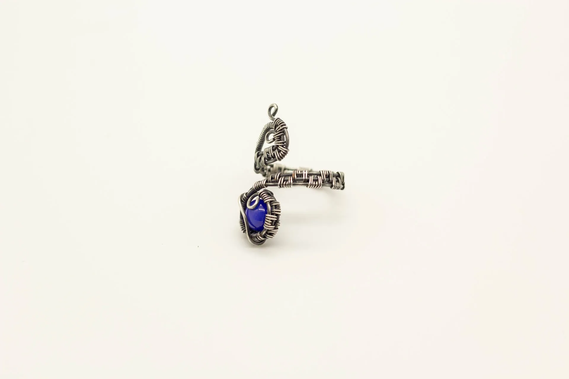 Sterling Silver Adjustable Ring with Bright Blue Fused Glass Accent