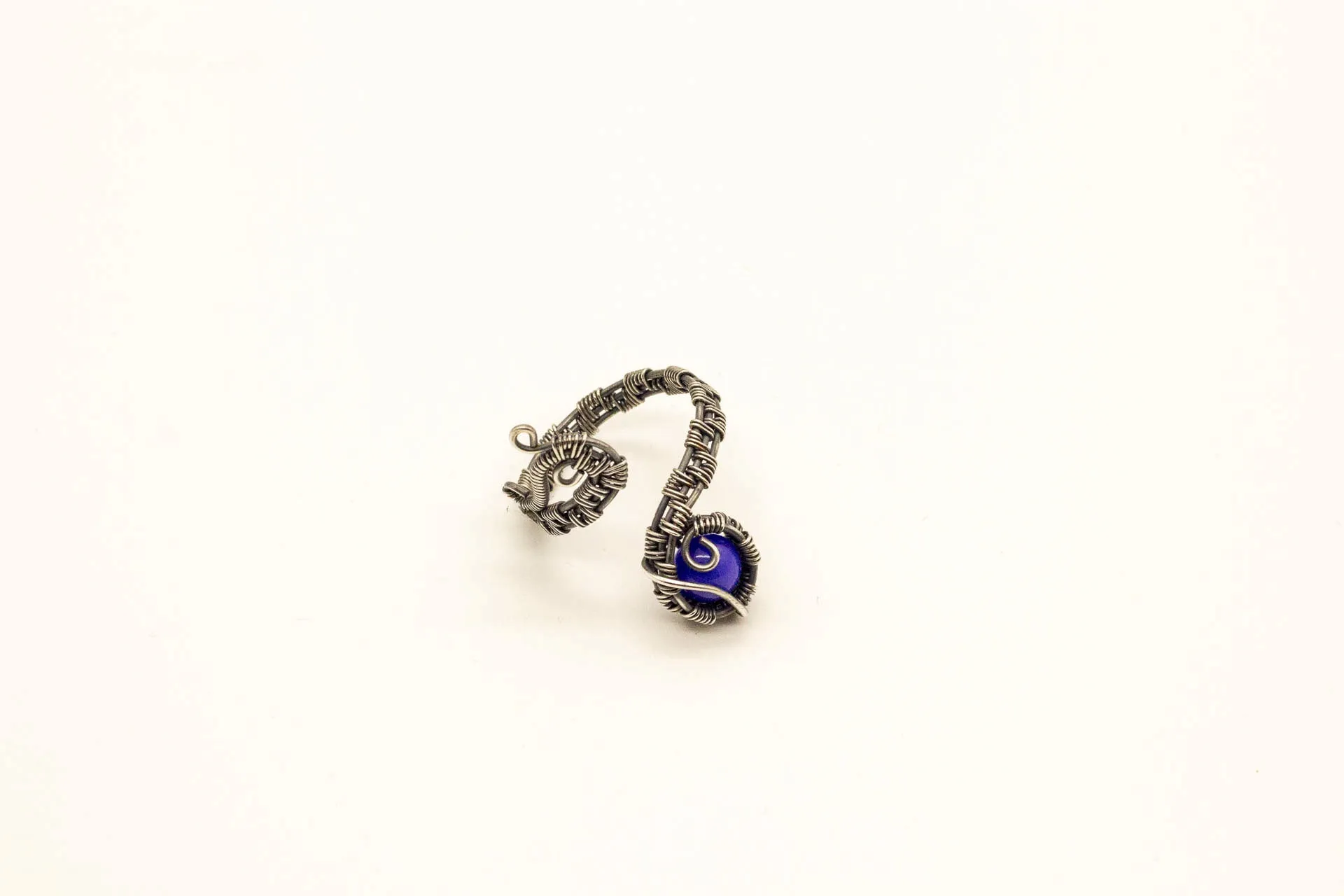 Sterling Silver Adjustable Ring with Bright Blue Fused Glass Accent