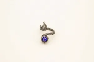 Sterling Silver Adjustable Ring with Bright Blue Fused Glass Accent