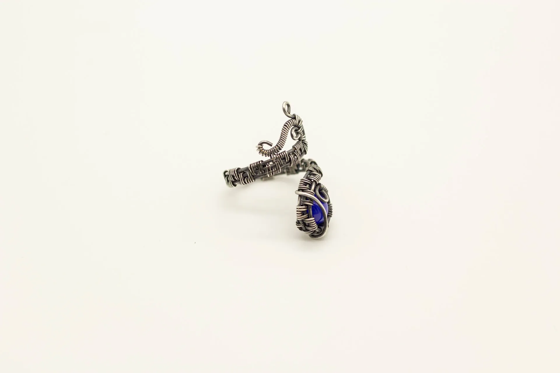 Sterling Silver Adjustable Ring with Bright Blue Fused Glass Accent