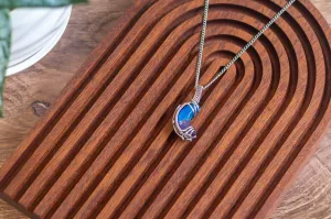 Sterling Silver and Dichroic Blue and Purple Fused Glass Crescent Moon Pendant