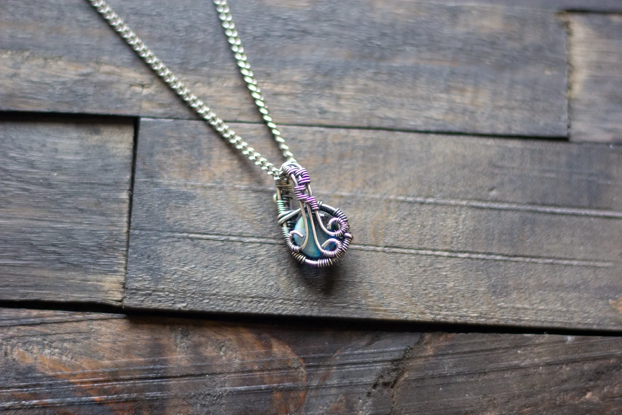 Sterling Silver Mini Pendant with Blue Fused Glass Accent