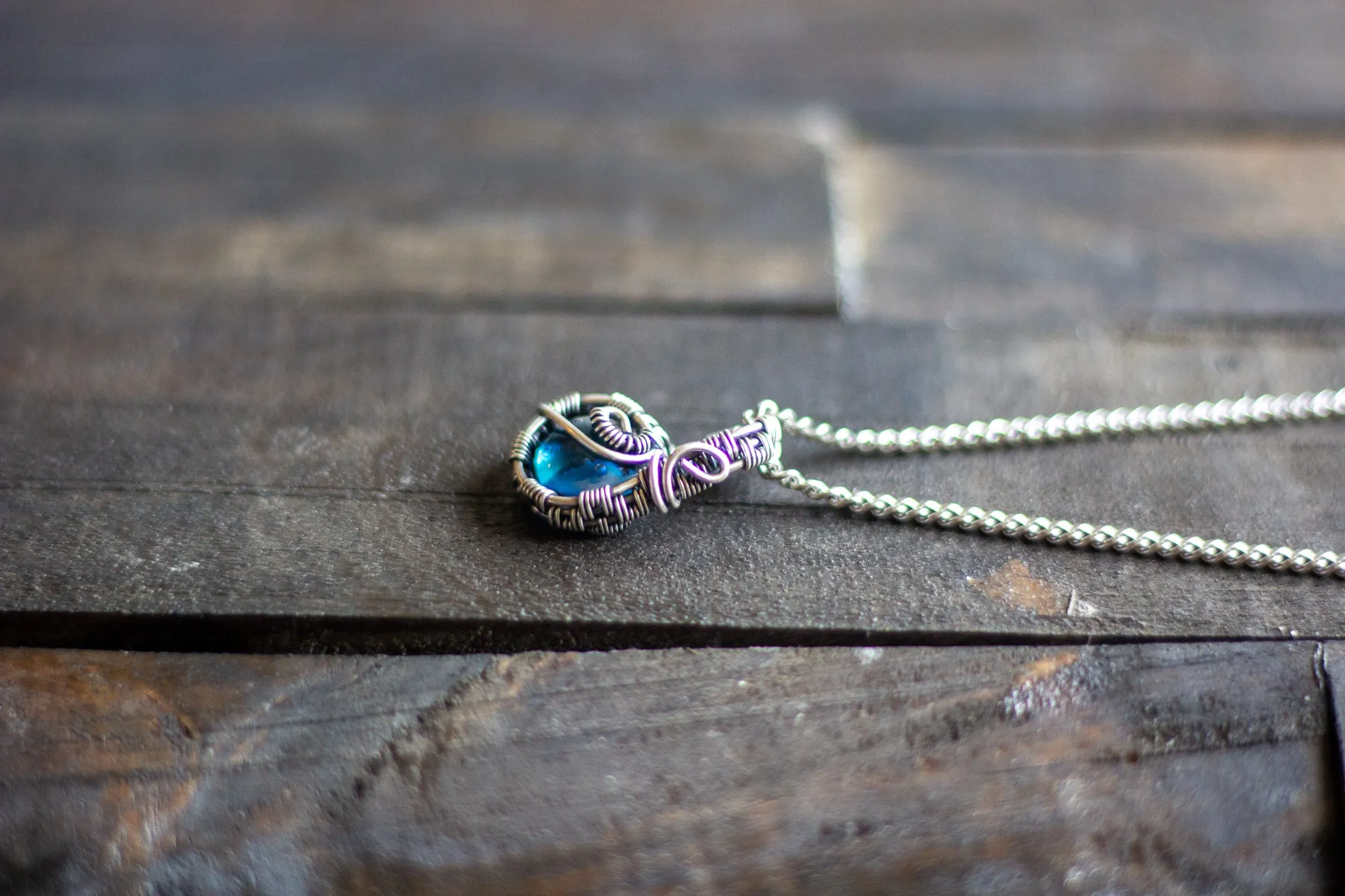 Sterling Silver Mini Pendant with Blue Fused Glass Accent