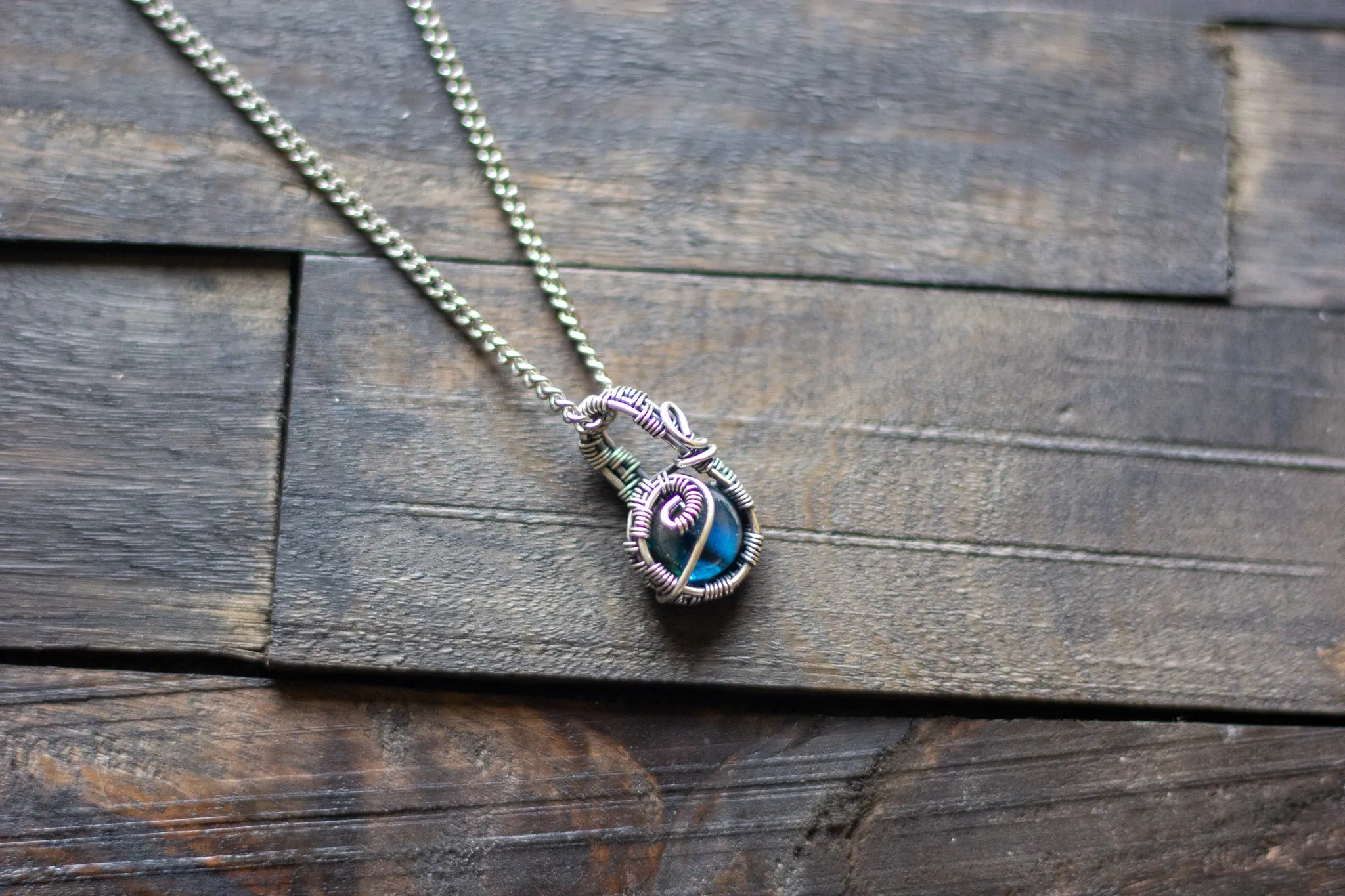 Sterling Silver Mini Pendant with Blue Fused Glass Accent
