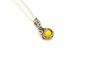 Sterling Silver Mini Pendant with Bright Yellow Fused Glass Accent