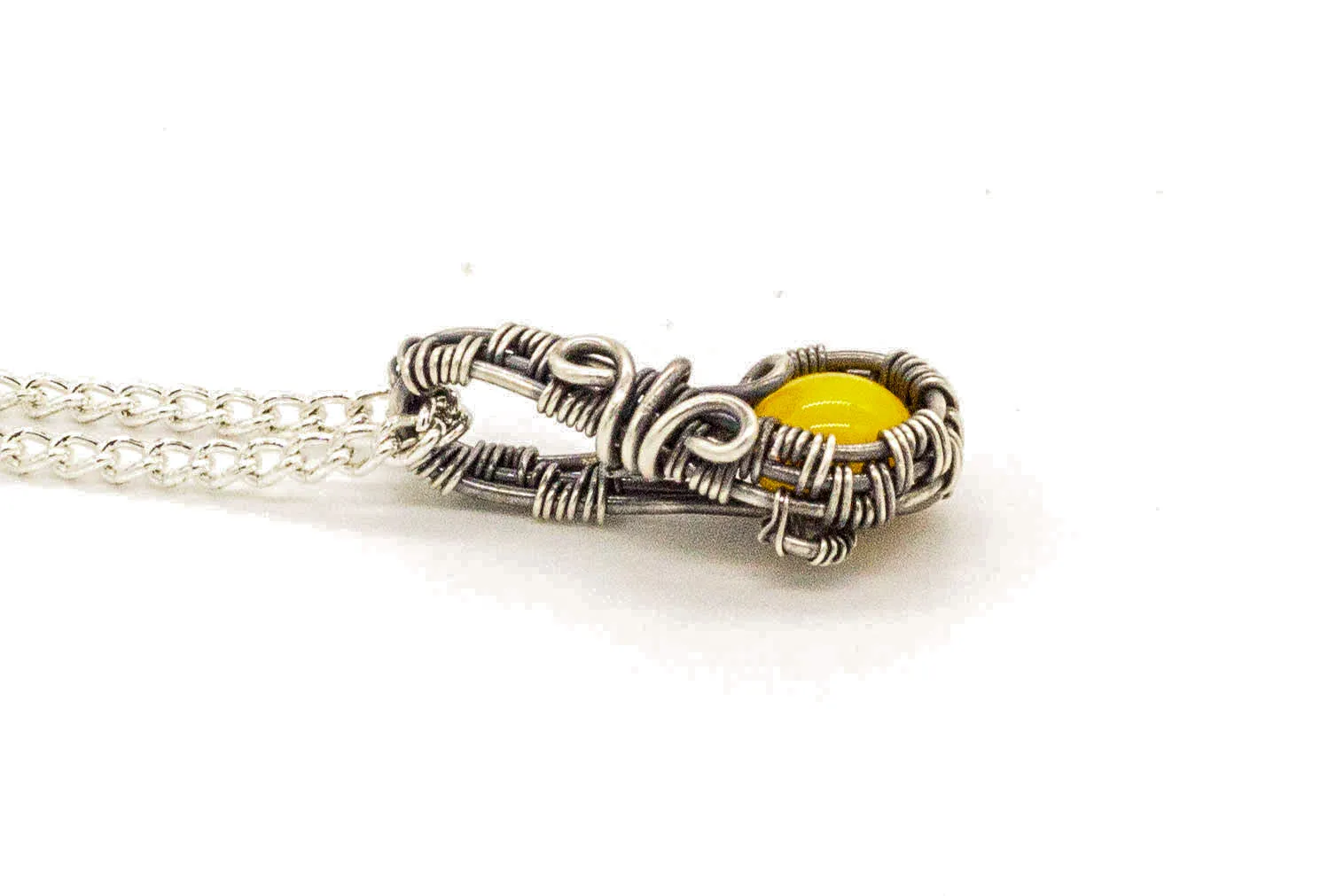 Sterling Silver Mini Pendant with Bright Yellow Fused Glass Accent