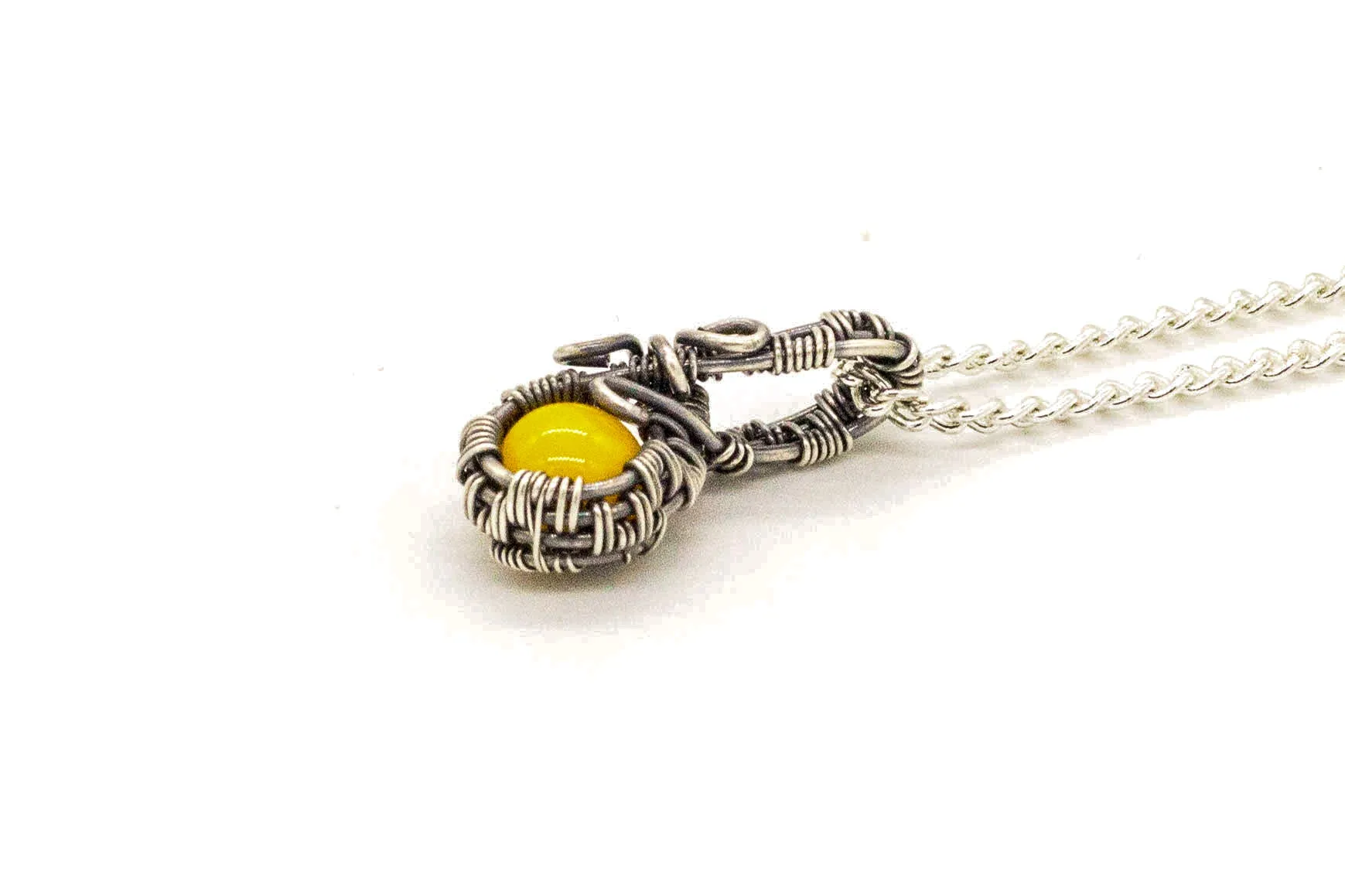 Sterling Silver Mini Pendant with Bright Yellow Fused Glass Accent
