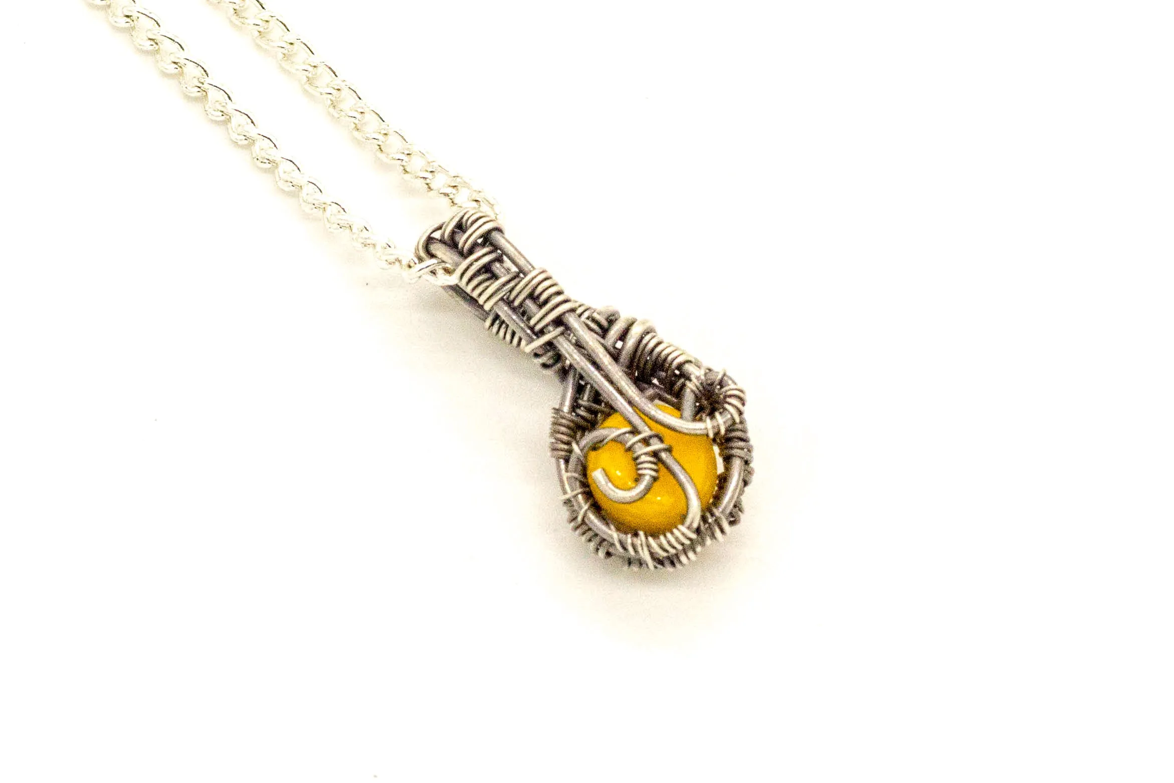 Sterling Silver Mini Pendant with Bright Yellow Fused Glass Accent