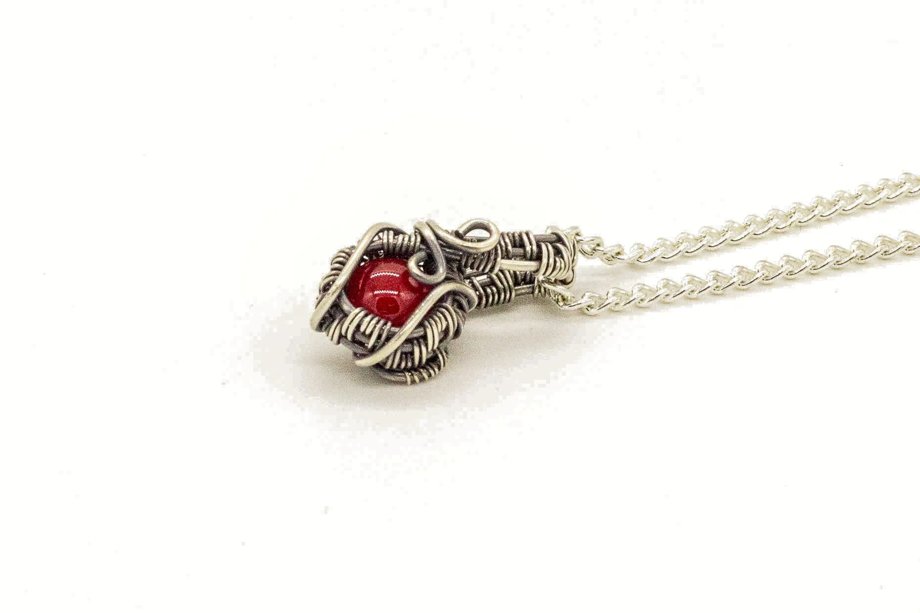 Sterling Silver Mini Pendant with Red Fused Glass Accent