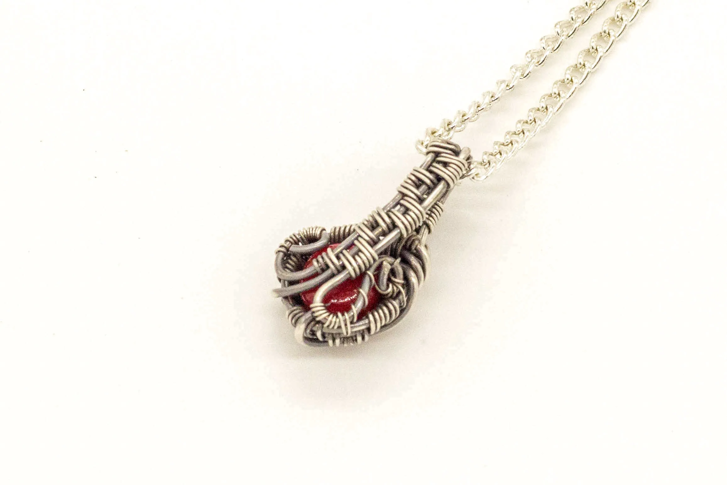 Sterling Silver Mini Pendant with Red Fused Glass Accent