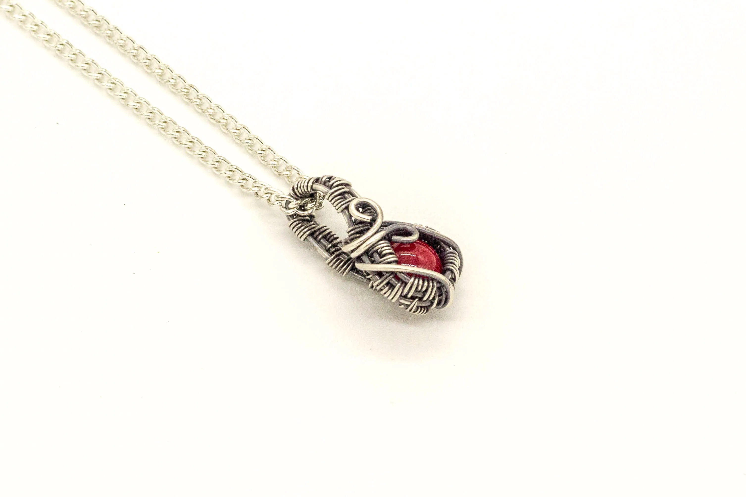 Sterling Silver Mini Pendant with Red Fused Glass Accent