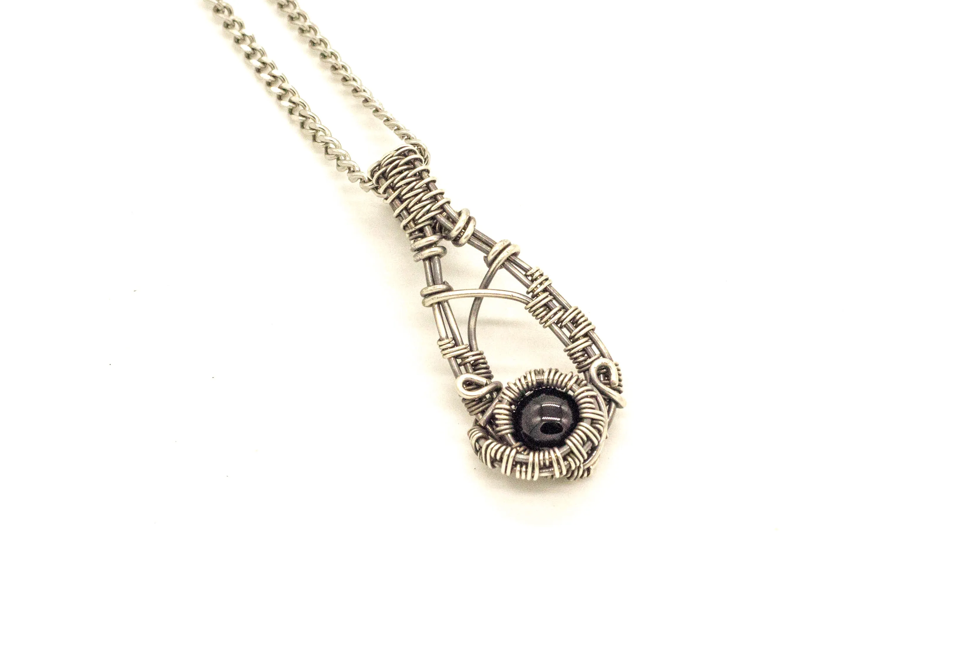 Sterling Silver Teardrop Pendant with Black Fused Glass Accent