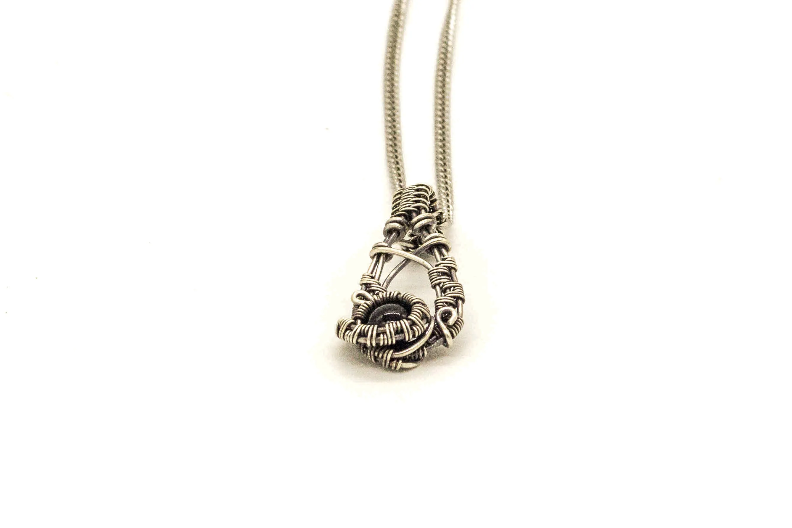 Sterling Silver Teardrop Pendant with Black Fused Glass Accent