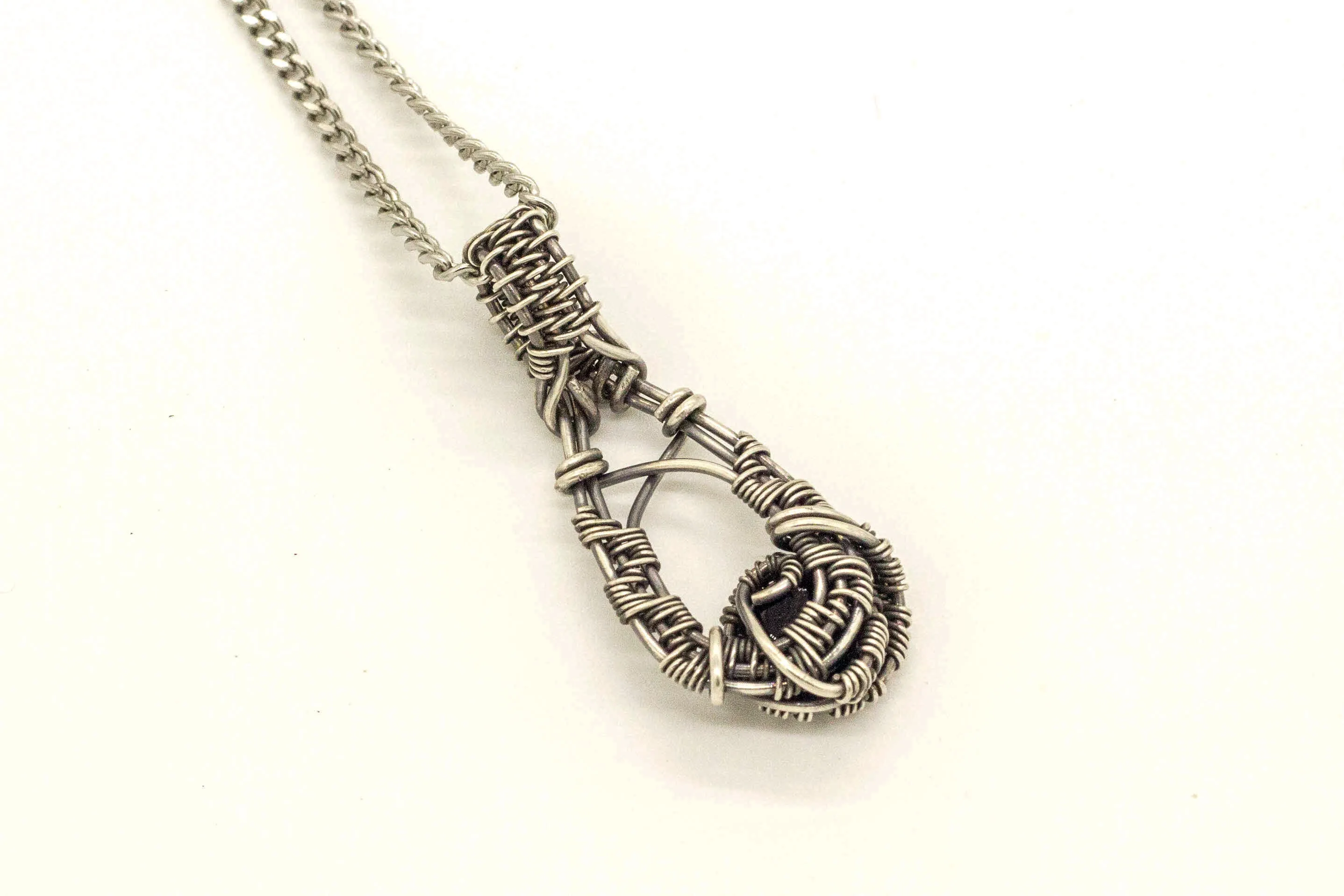 Sterling Silver Teardrop Pendant with Black Fused Glass Accent