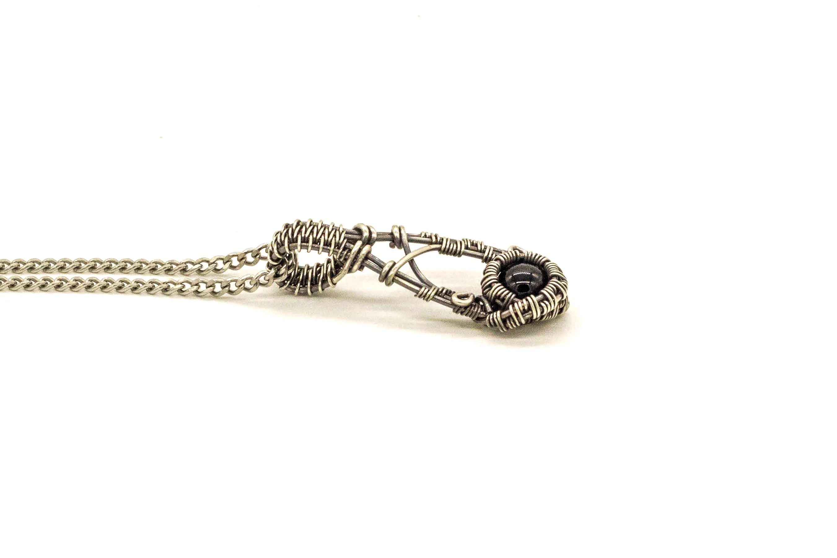 Sterling Silver Teardrop Pendant with Black Fused Glass Accent