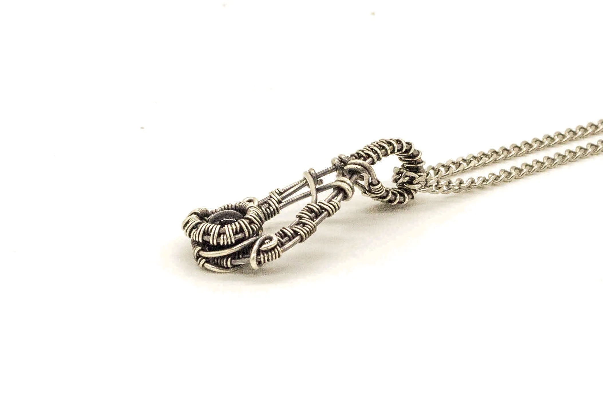 Sterling Silver Teardrop Pendant with Black Fused Glass Accent
