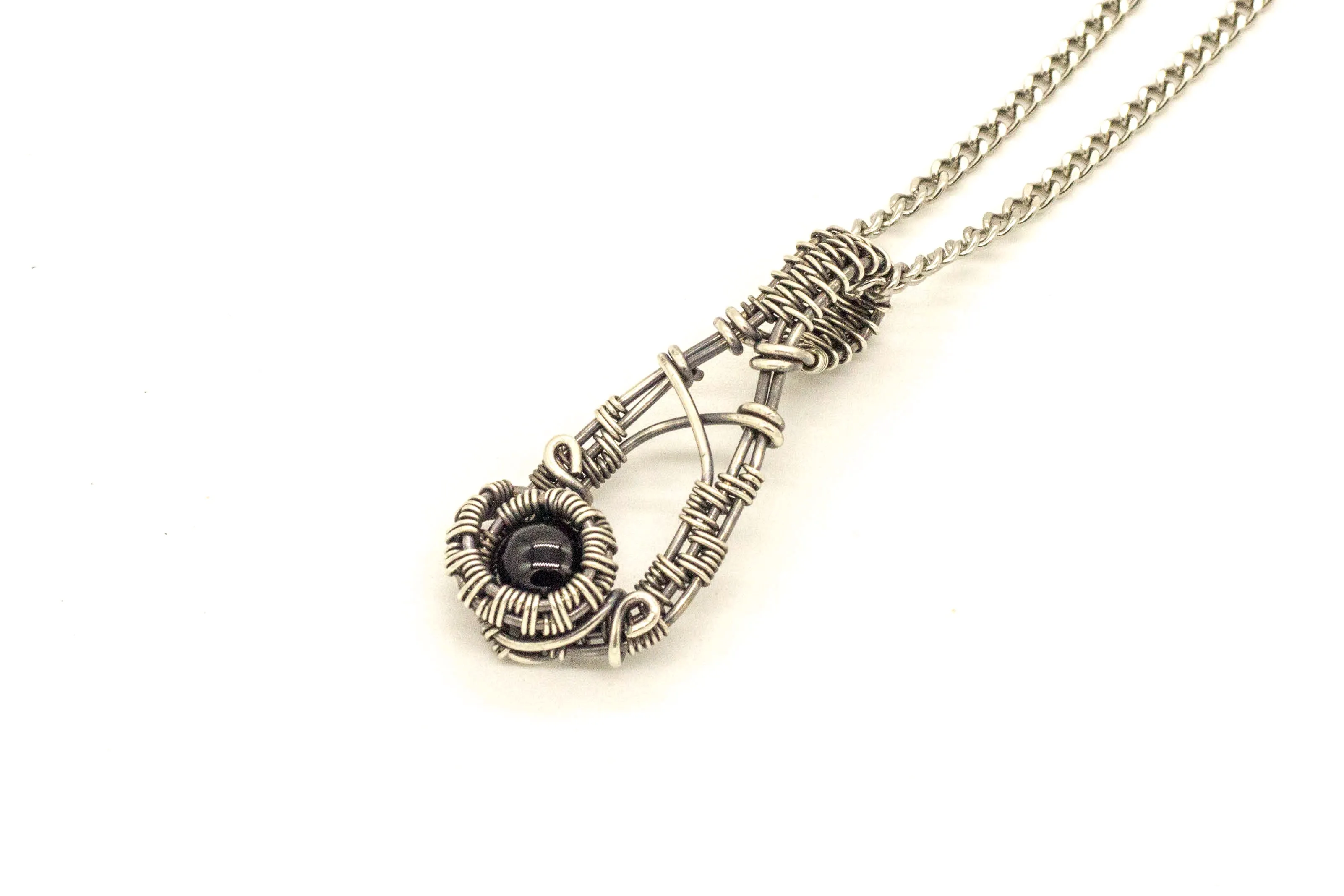Sterling Silver Teardrop Pendant with Black Fused Glass Accent