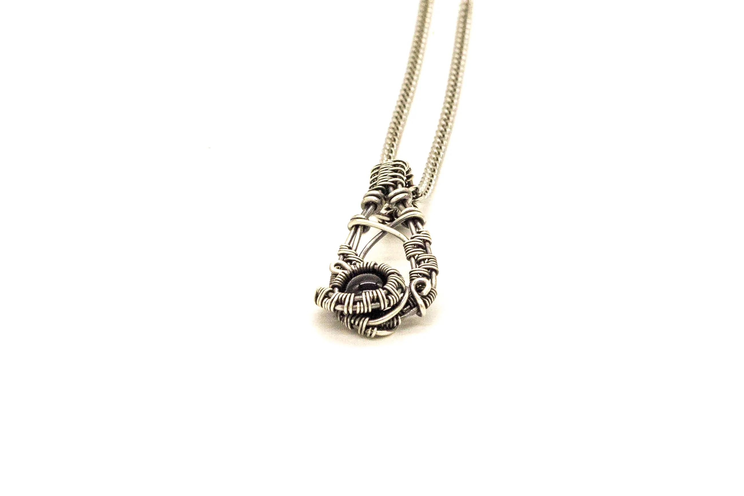 Sterling Silver Teardrop Pendant with Black Fused Glass Accent