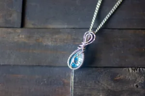 Sterling Silver Teardrop Pendant with Dichroic Blue and White Fused Glass