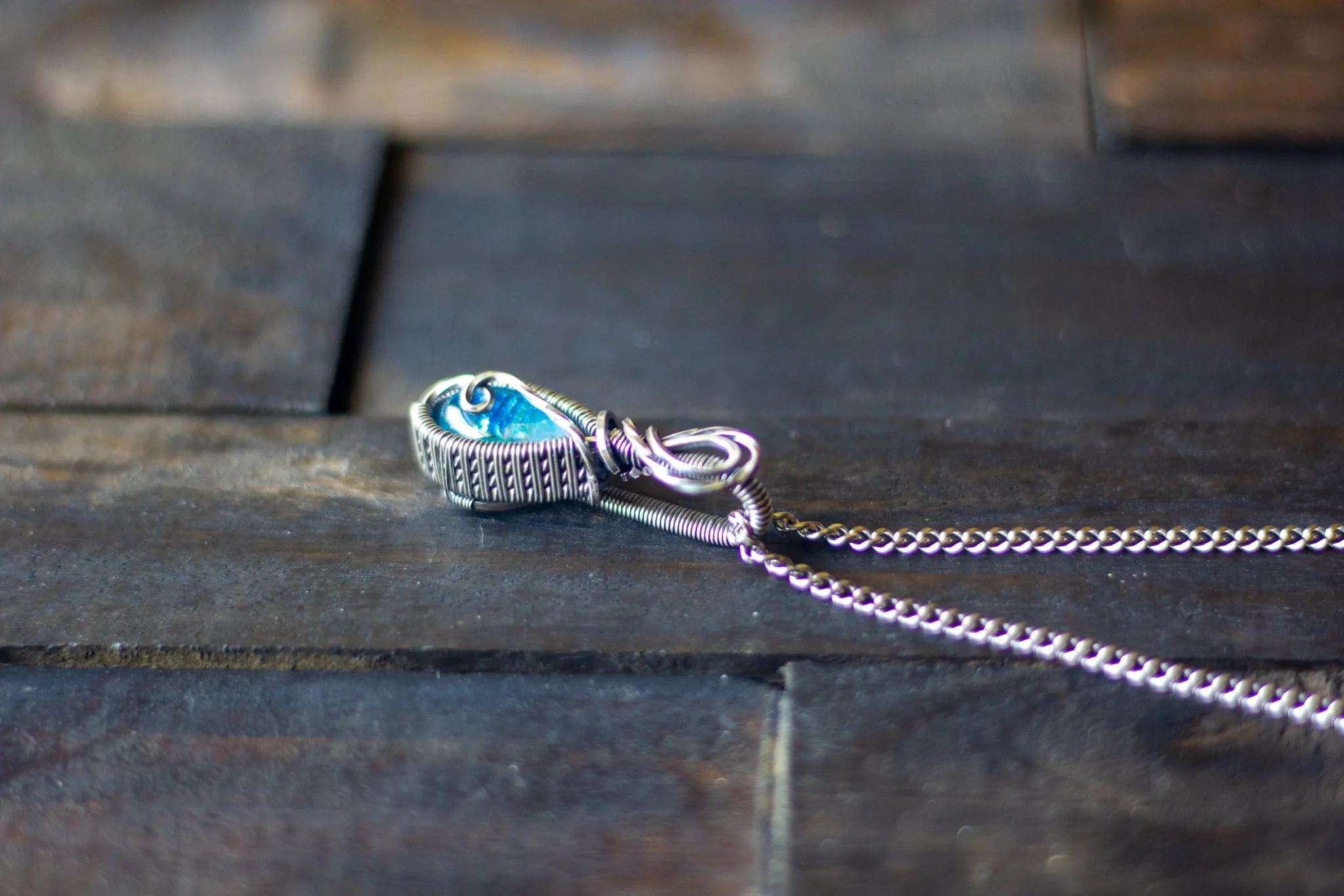 Sterling Silver Teardrop Pendant with Dichroic Blue and White Fused Glass