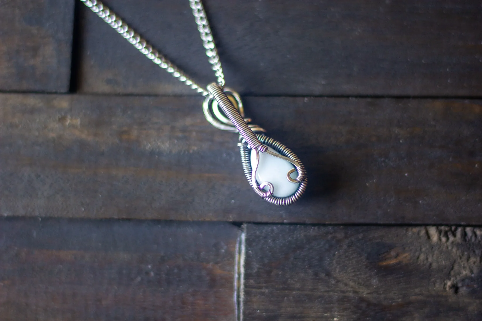 Sterling Silver Teardrop Pendant with Dichroic Blue and White Fused Glass