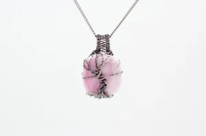 Sterling Silver Tree of Life Pendant with Streaked Pink Fused Glass
