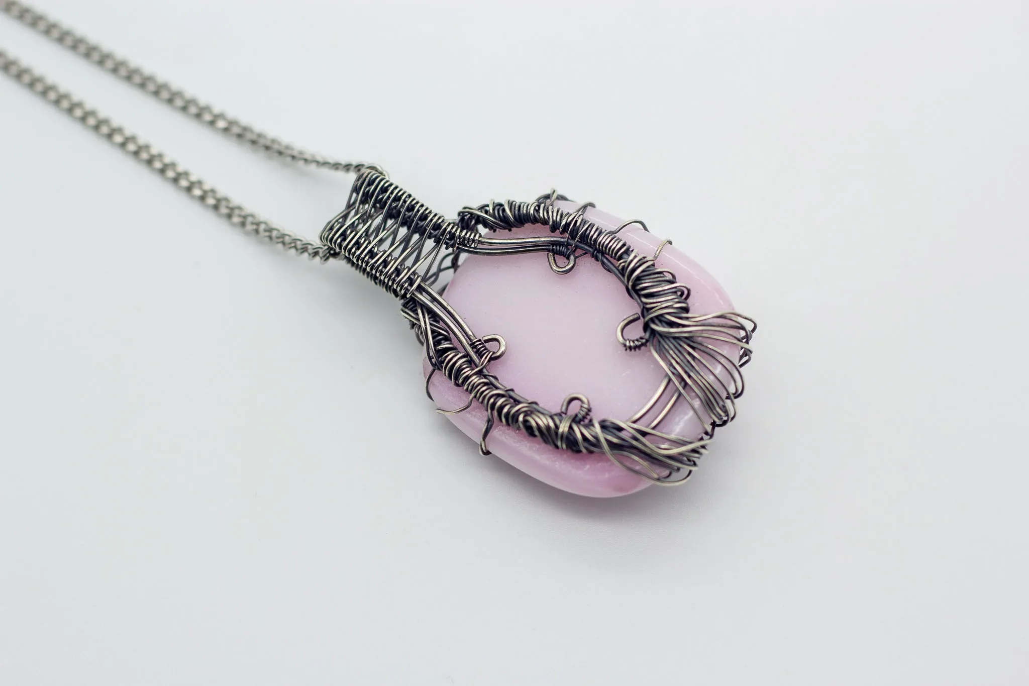 Sterling Silver Tree of Life Pendant with Streaked Pink Fused Glass