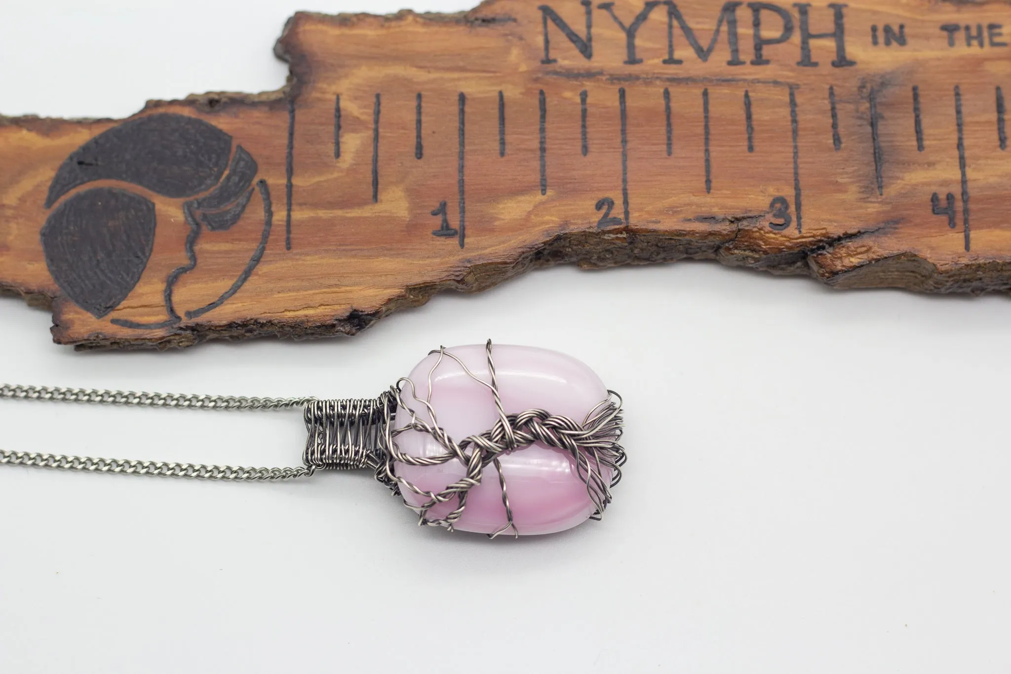 Sterling Silver Tree of Life Pendant with Streaked Pink Fused Glass