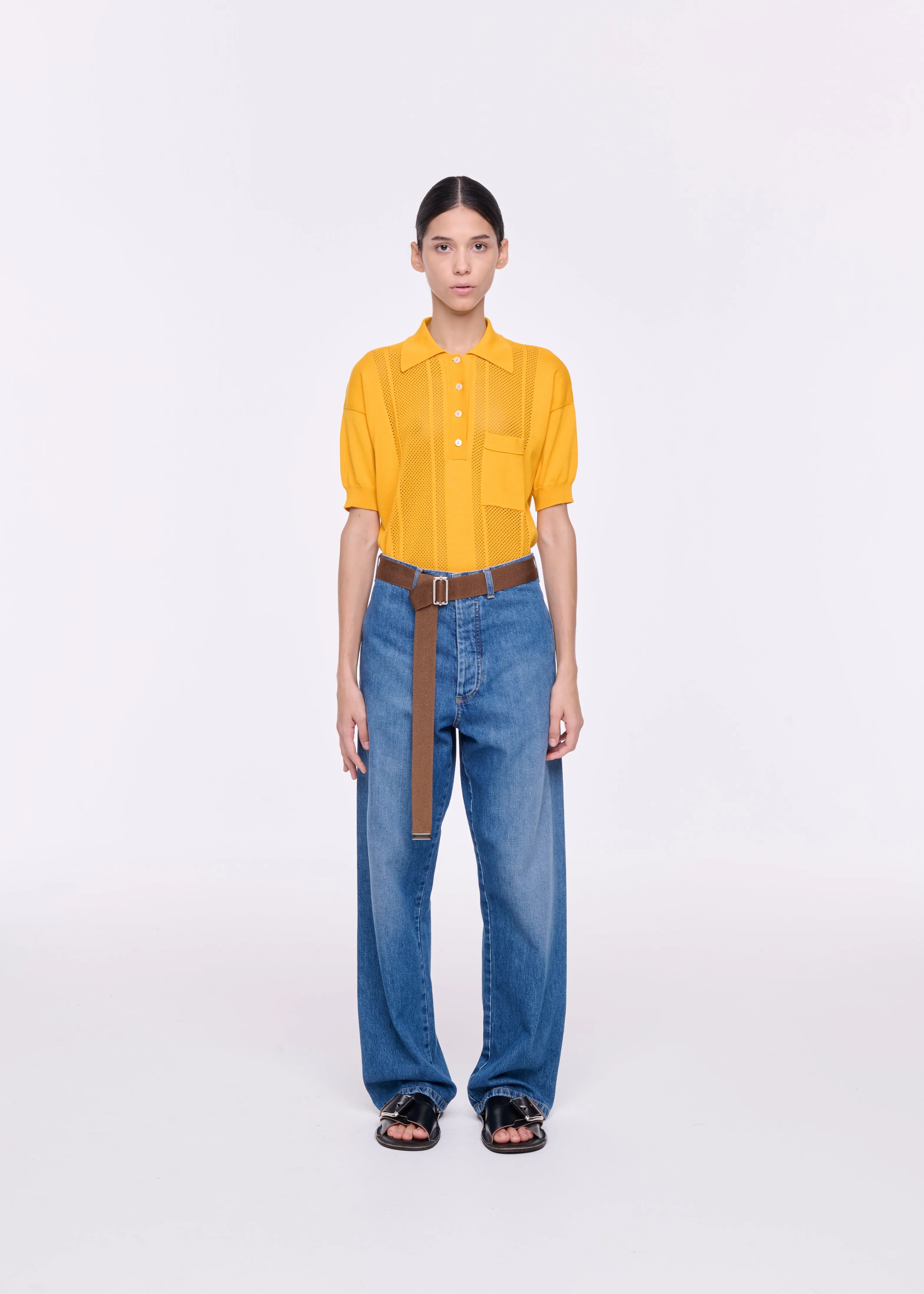 STRAIGHT-LEG BELTED JEANS