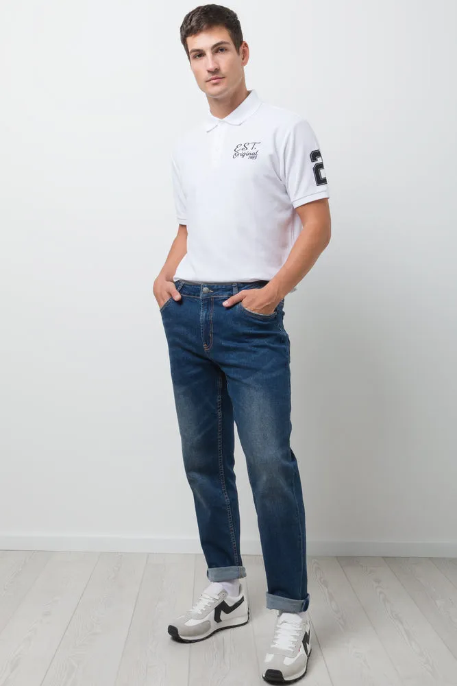 Straight Leg Denim Jeans Dark Blue