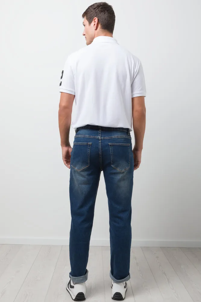Straight Leg Denim Jeans Dark Blue
