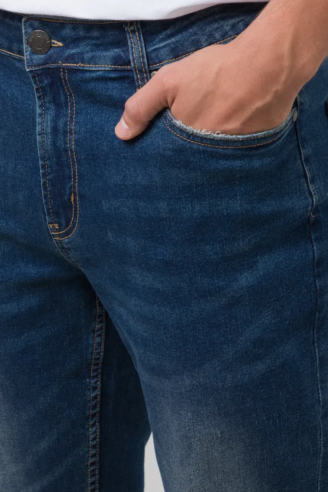 Straight Leg Denim Jeans Dark Blue