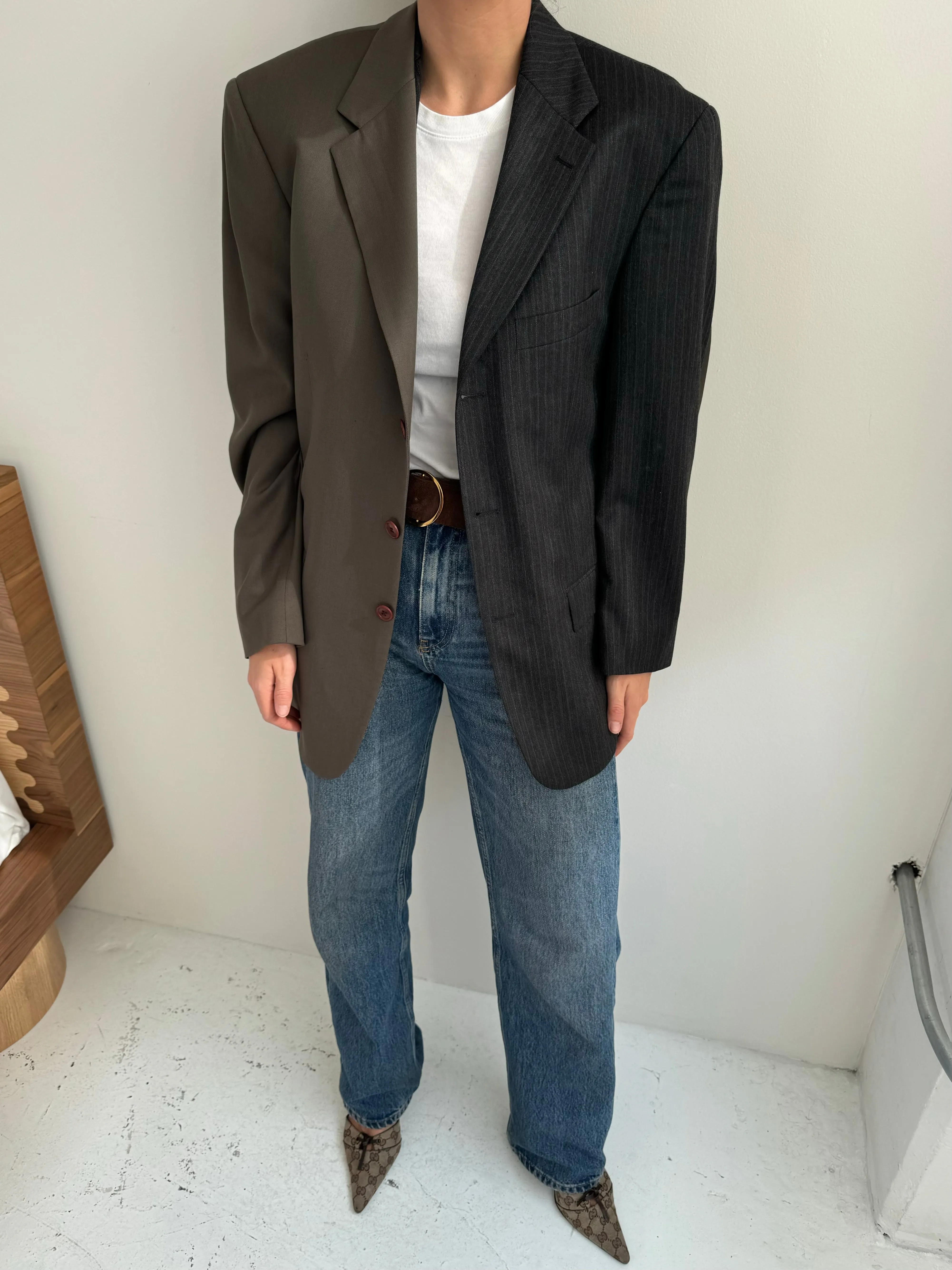 Stunning grey pinstriped and greige two toned blazer