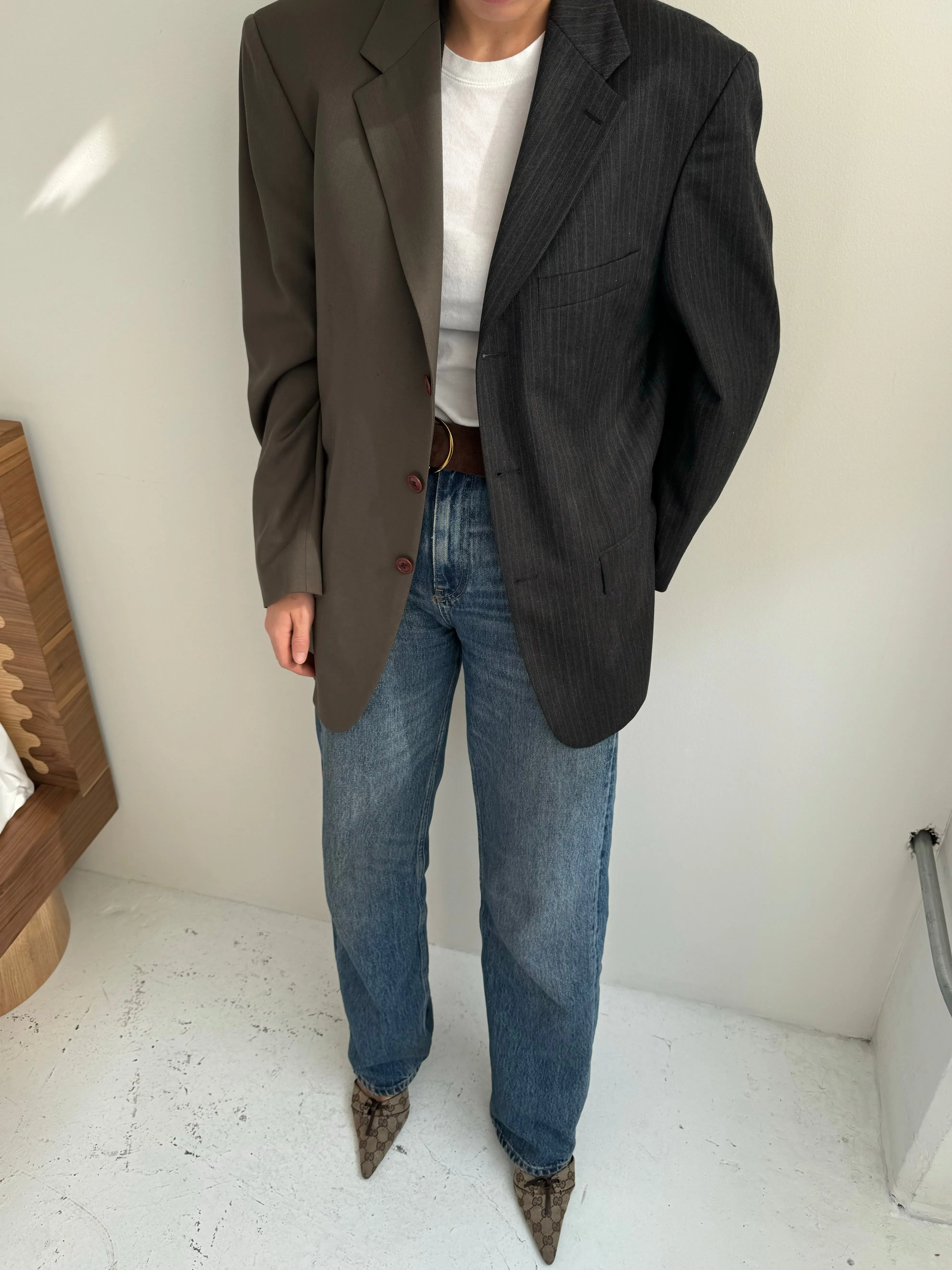 Stunning grey pinstriped and greige two toned blazer