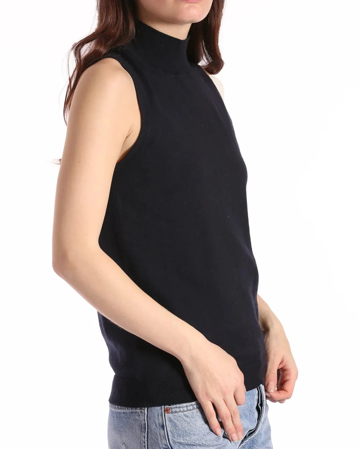 Supima Cotton Cashmere Mock Neck Sleeveless Top
