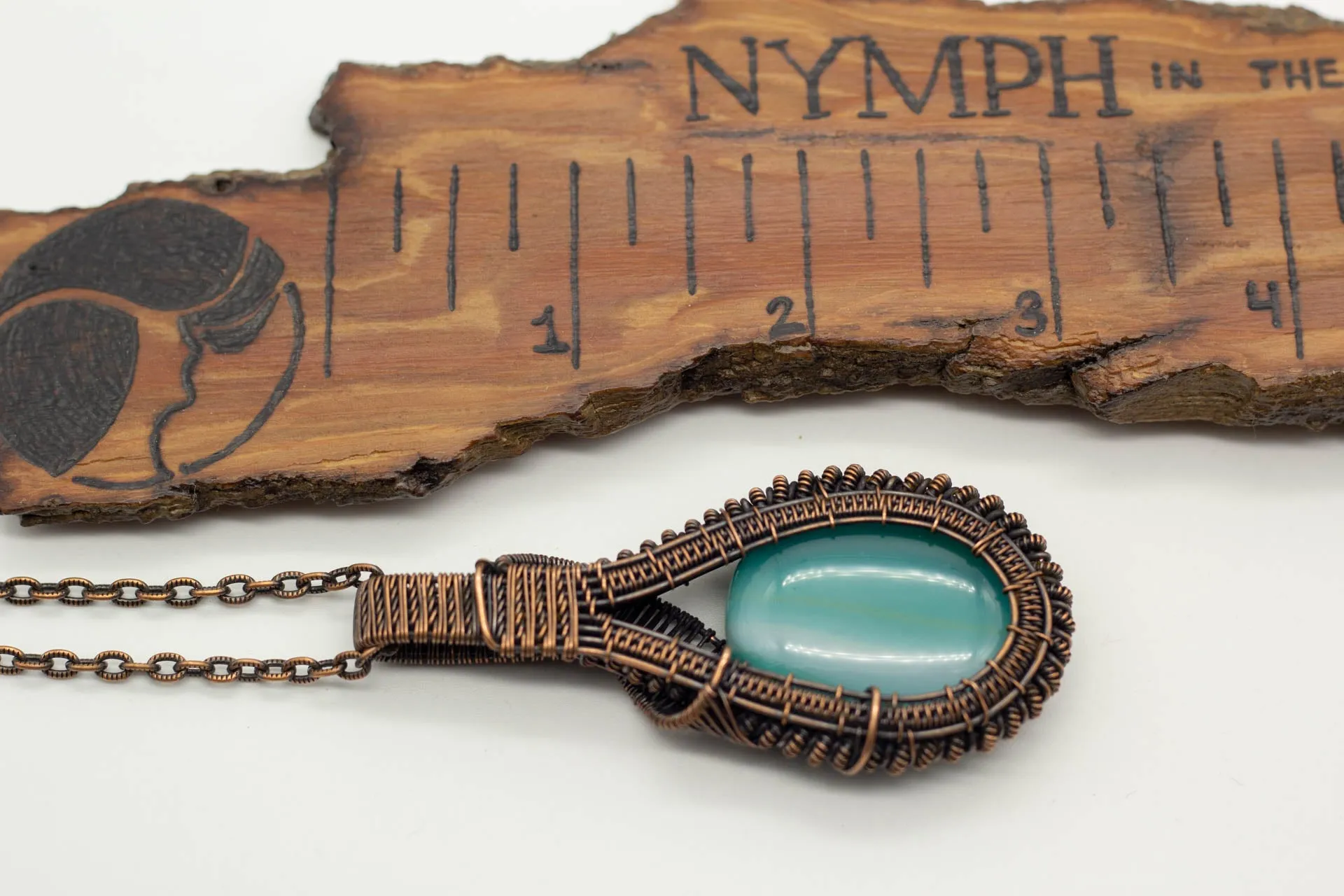 Teal Fused Glass Double-Sided Statement Pendant with Copper Wire Wrapping