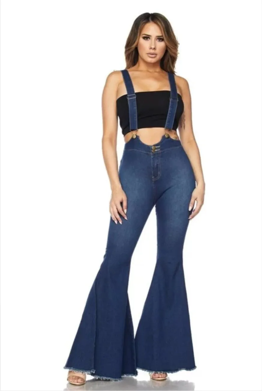Tecorri Dark Denim Bell Bottom Overall Jeans