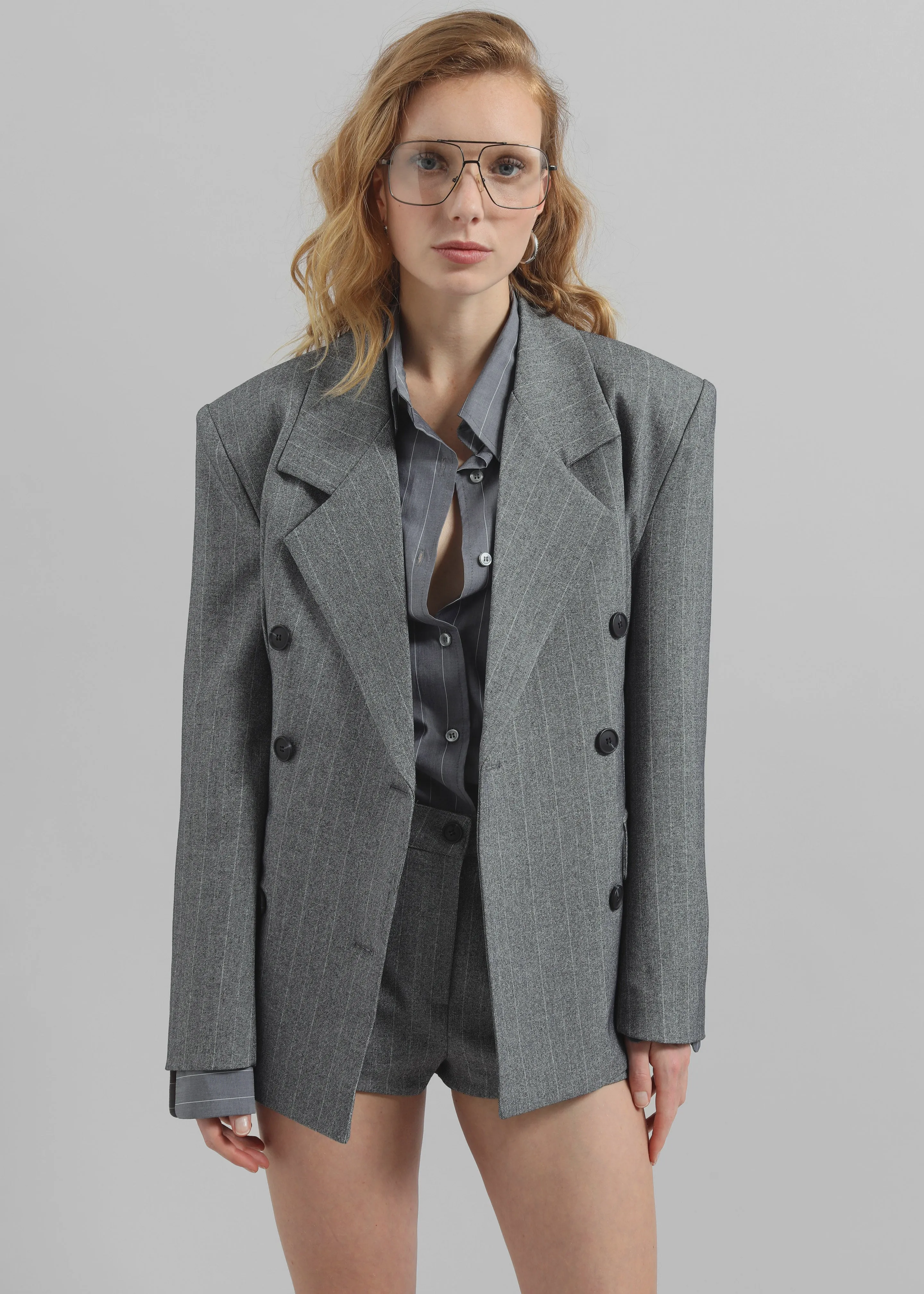 Tenby Striped Cinched Blazer - Grey Melange