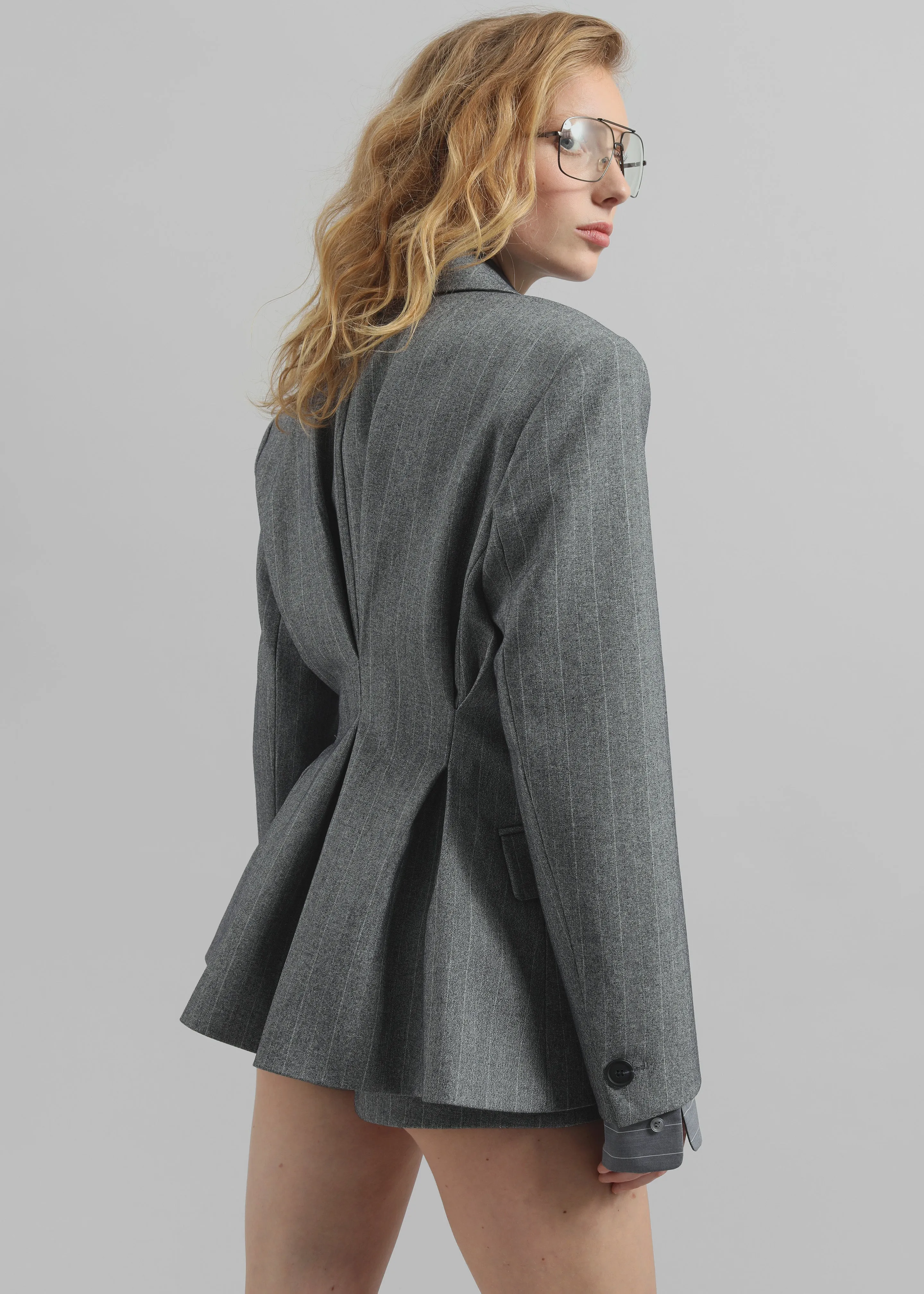 Tenby Striped Cinched Blazer - Grey Melange