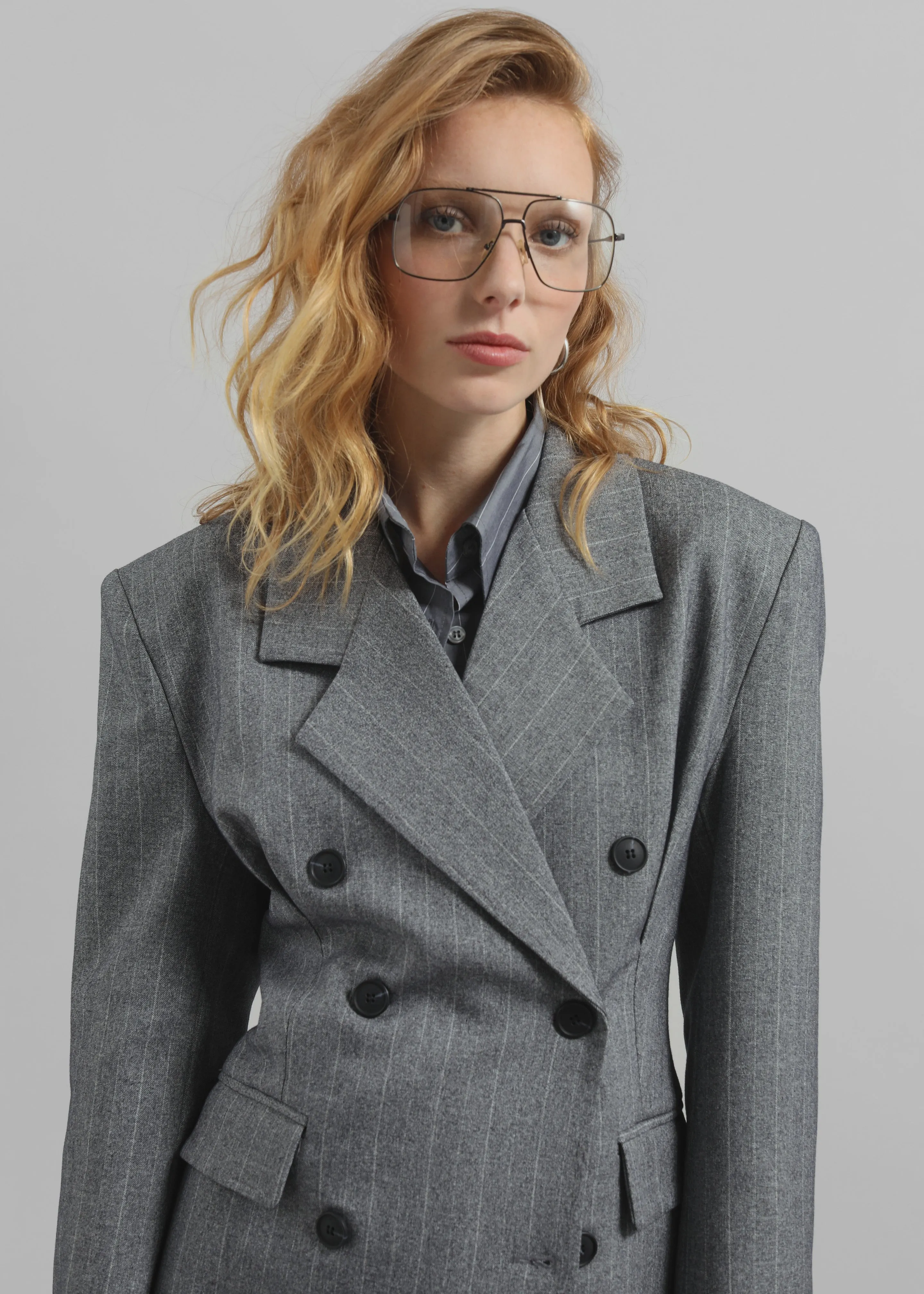 Tenby Striped Cinched Blazer - Grey Melange
