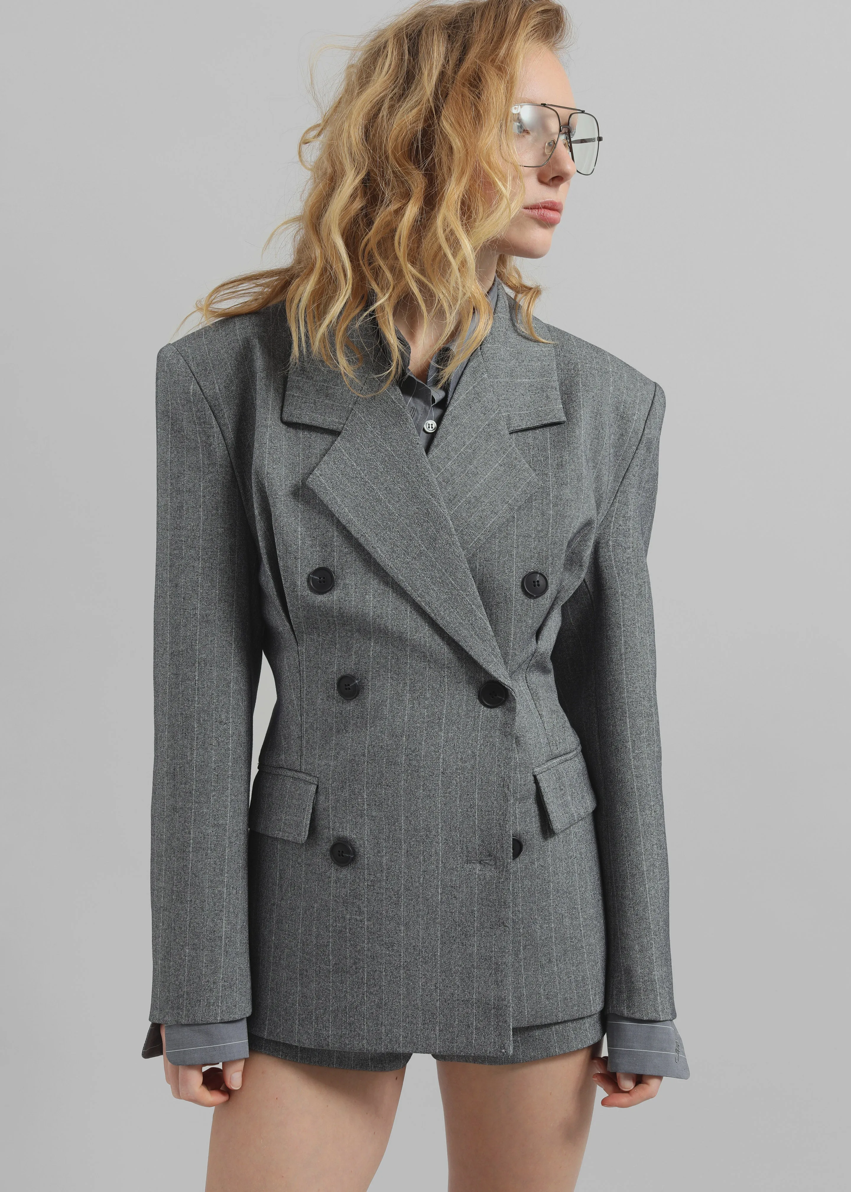 Tenby Striped Cinched Blazer - Grey Melange