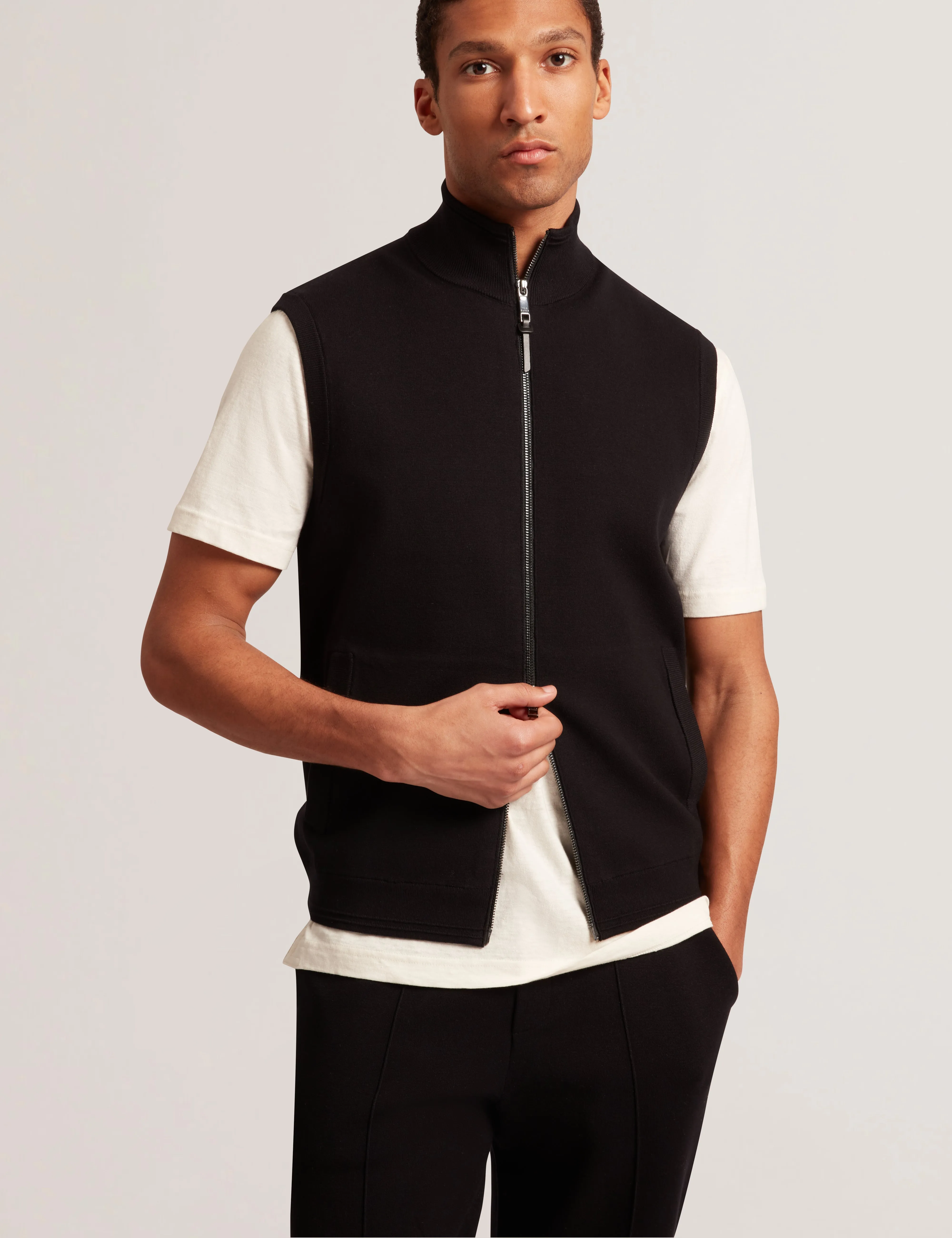 Terince Zip-Through Funnel Neck Gilet Black