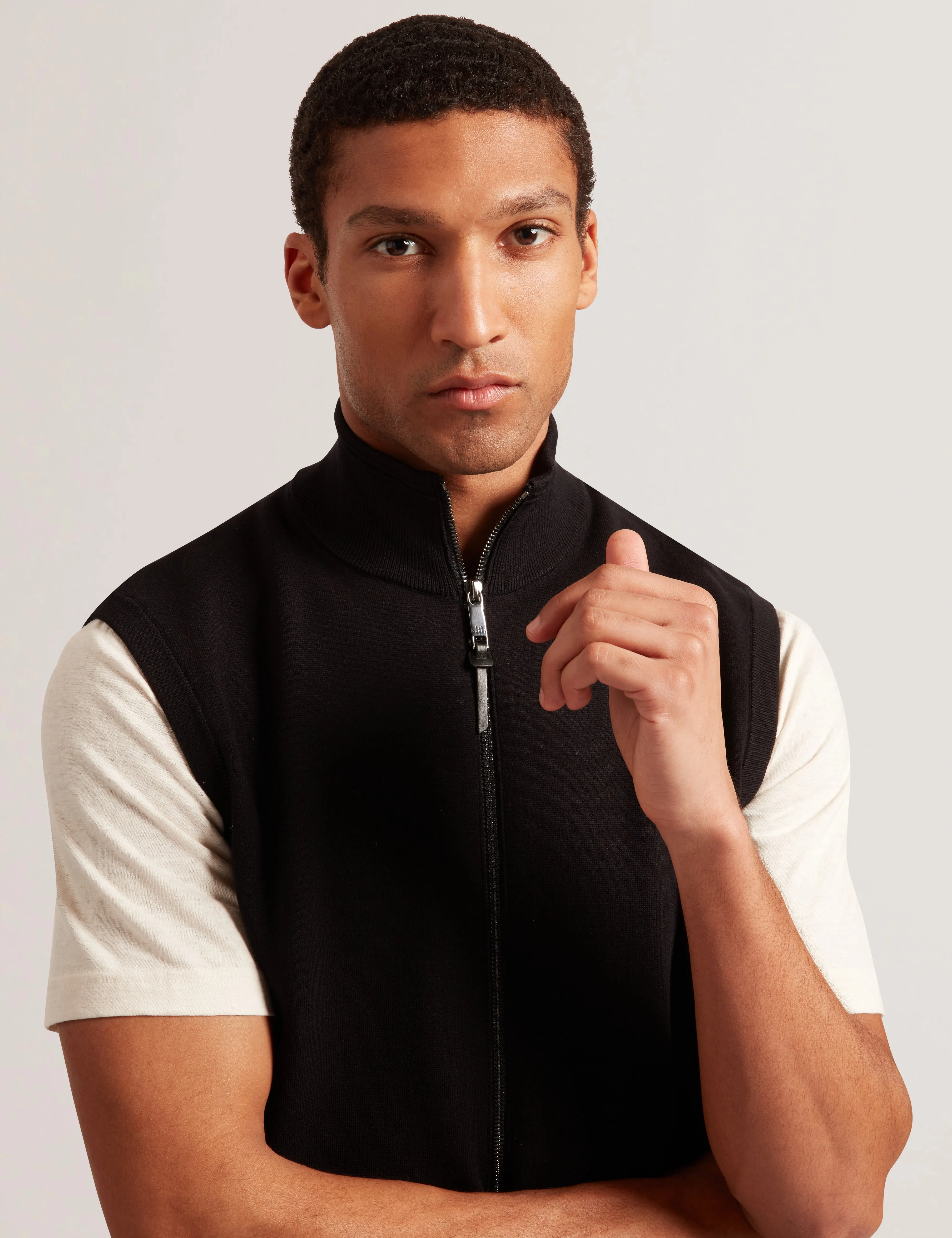 Terince Zip-Through Funnel Neck Gilet Black