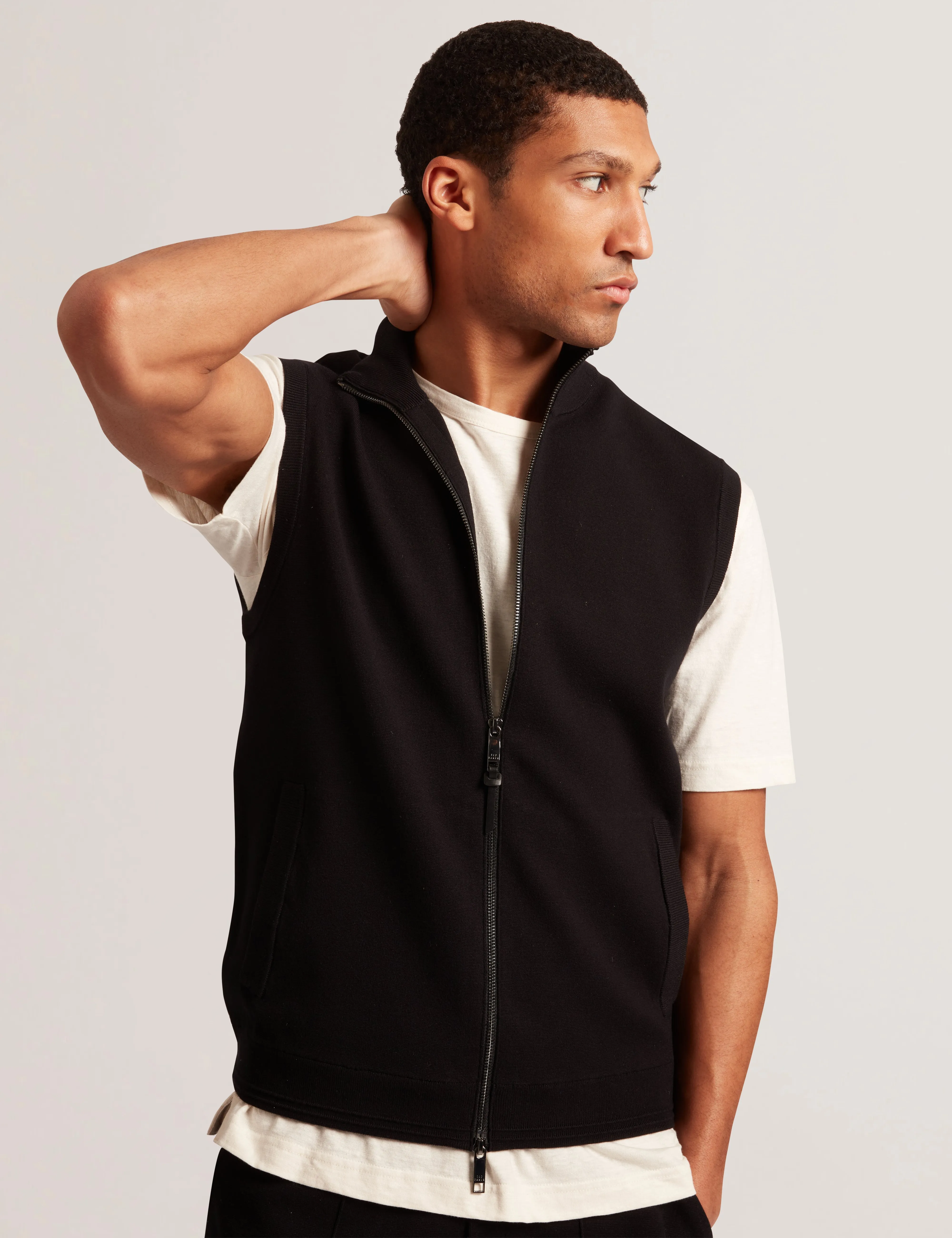 Terince Zip-Through Funnel Neck Gilet Black