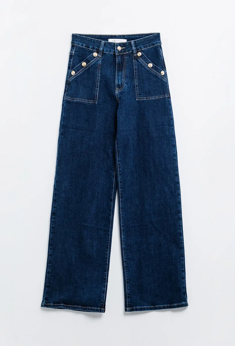 The Q2 Wide Leg Jeans with Details - Blue